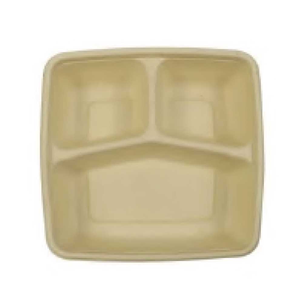 Bagasse Container 3 compartments 1000 ML Plastic Lid 1X300 Pieces