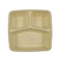 Bagasse Container 3 compartments 1000 ML Plastic Lid 1X300 Pieces