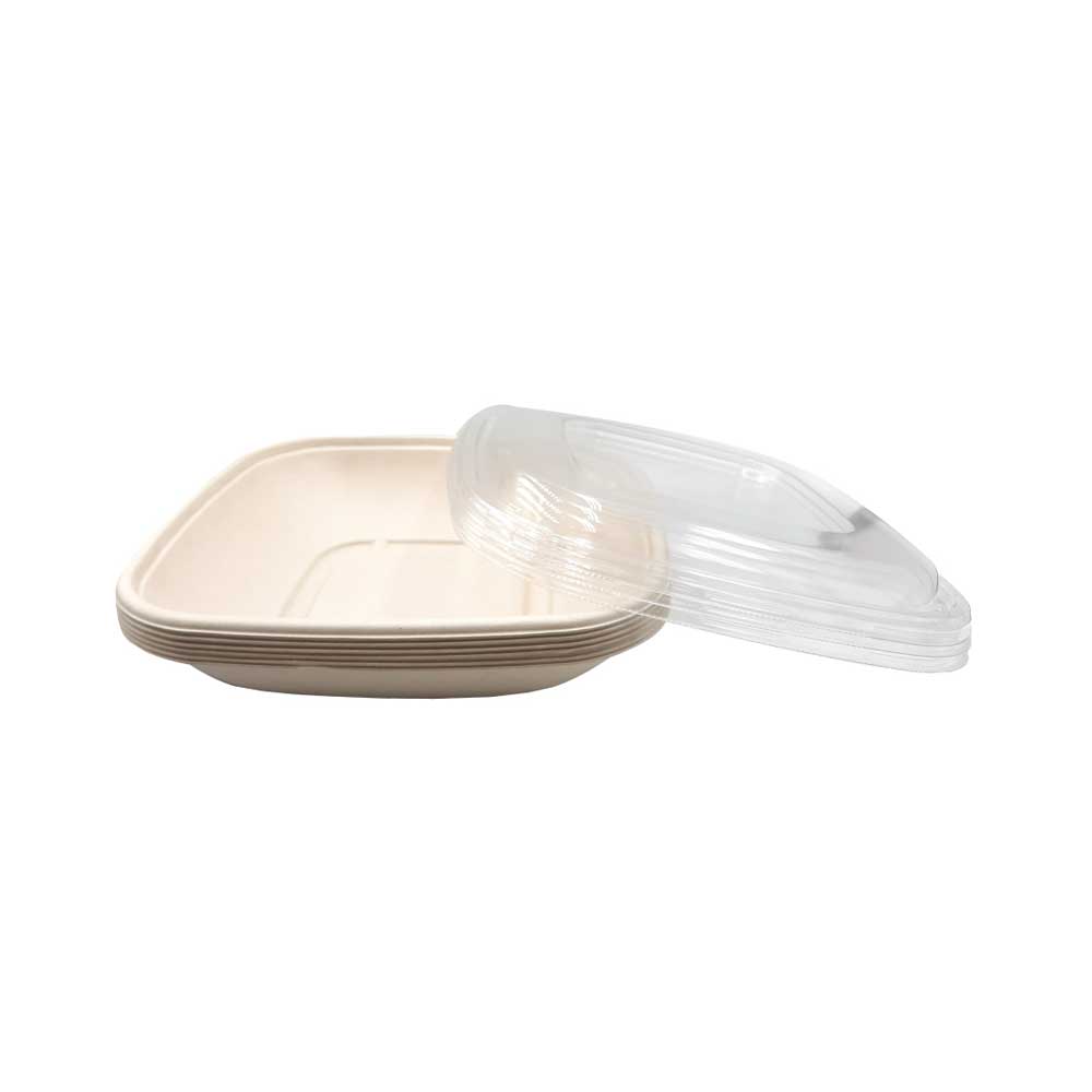 Bagasse Square Container 32 Oz Pet Lid 1X300 Pieces