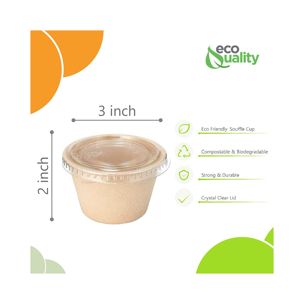 Bagasse Sauce Cup 4 Oz With Lid 50 Pieces