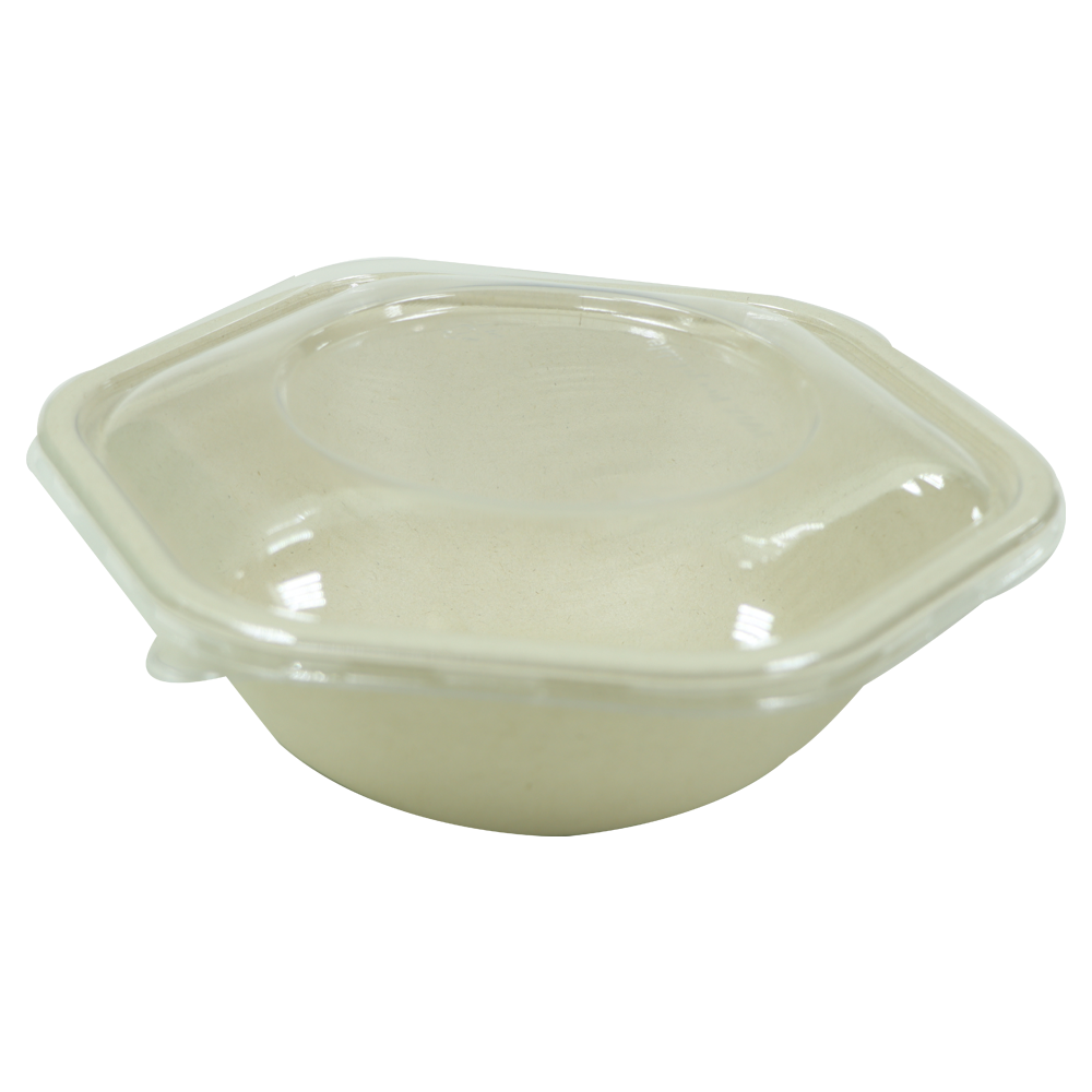 Bagasse Hexagon Shape Bowl 1000ML With Pet Lid 300 Pieces