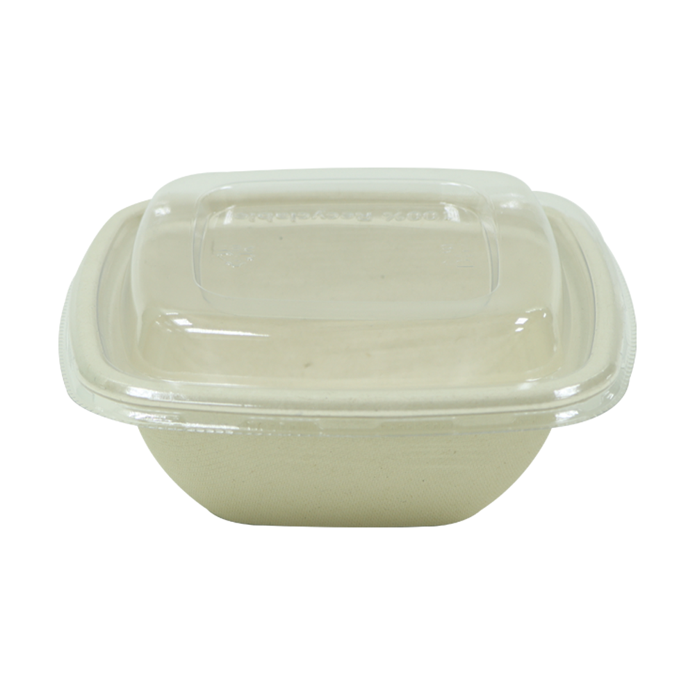 Bagasse Square Shape Bowl 350ML With Lid 600 Pieces