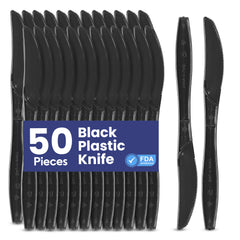 Black Plastic Knife Heavy Duty Cutlery 50 Pieces