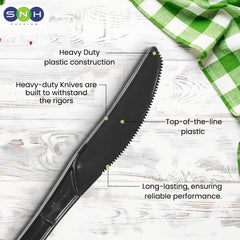 Black Plastic Knife Heavy Duty Cutlery 50 Pieces