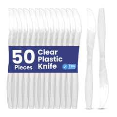 Clear Plastic Knife Heavy Duty Cutlery 50 Pieces