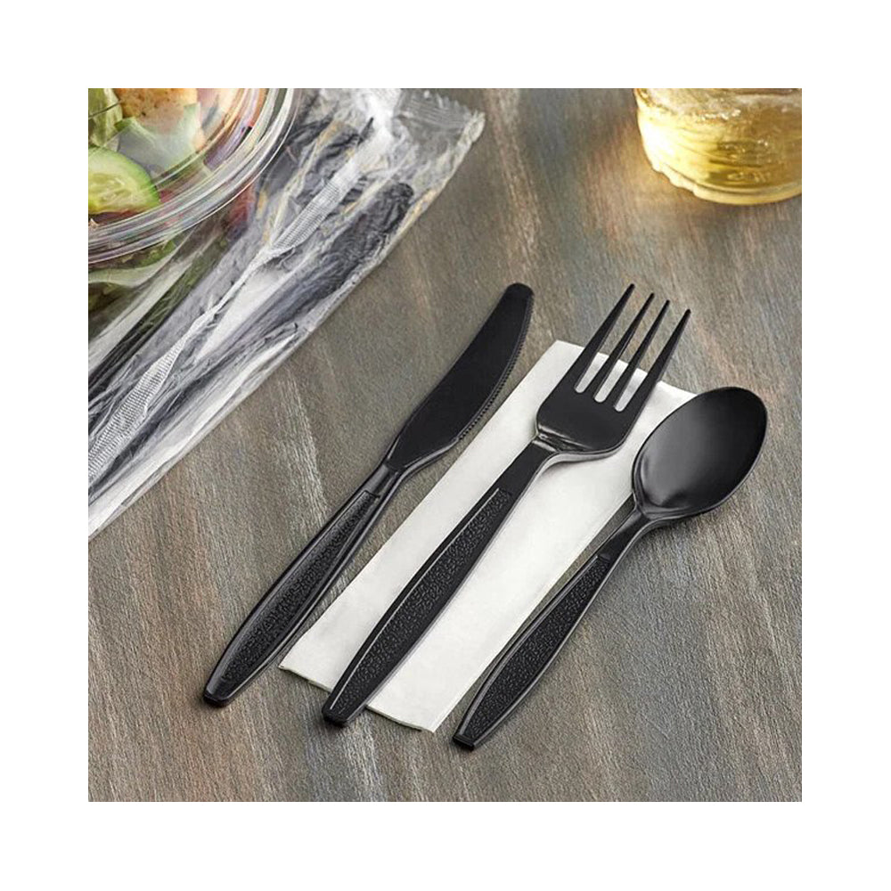 Black Heavy Duty Cutlery Set With Napkin