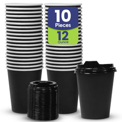 Single Wall Coffee Paper Cup Black 12 Oz With Lid