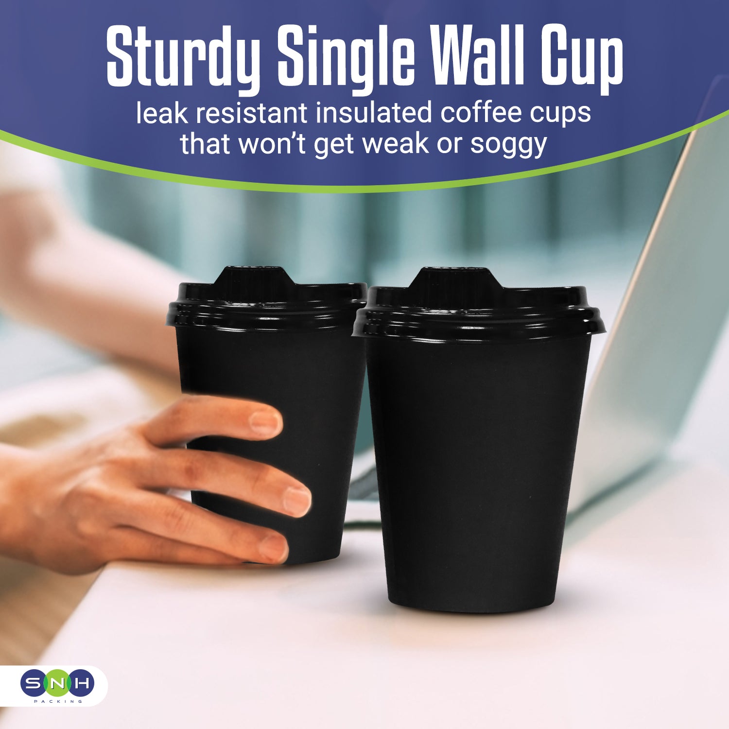 Single Wall Coffee Paper Cup Black 12 Oz With Lid