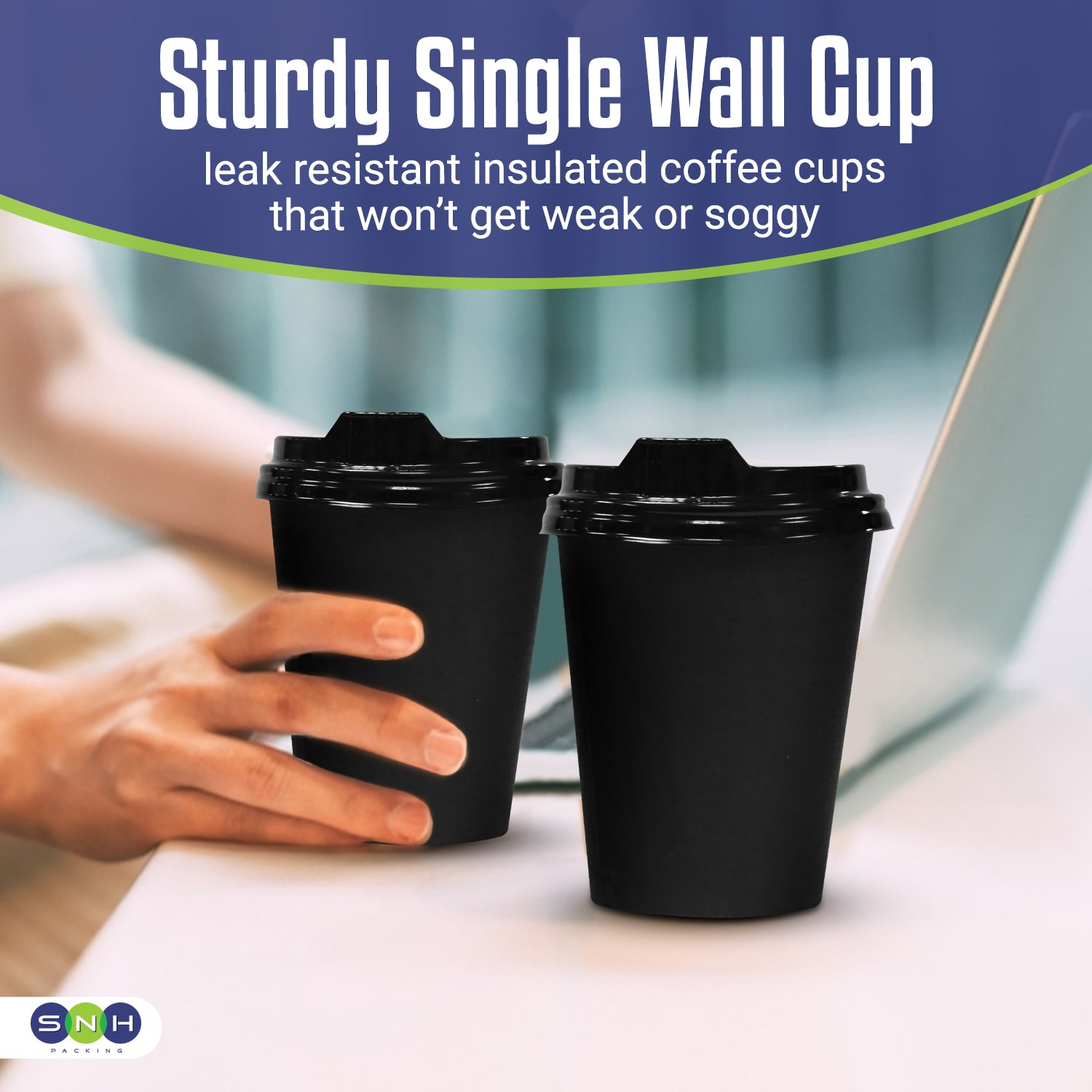 Single Wall Coffee Paper Cup Black 8 Oz With Lid