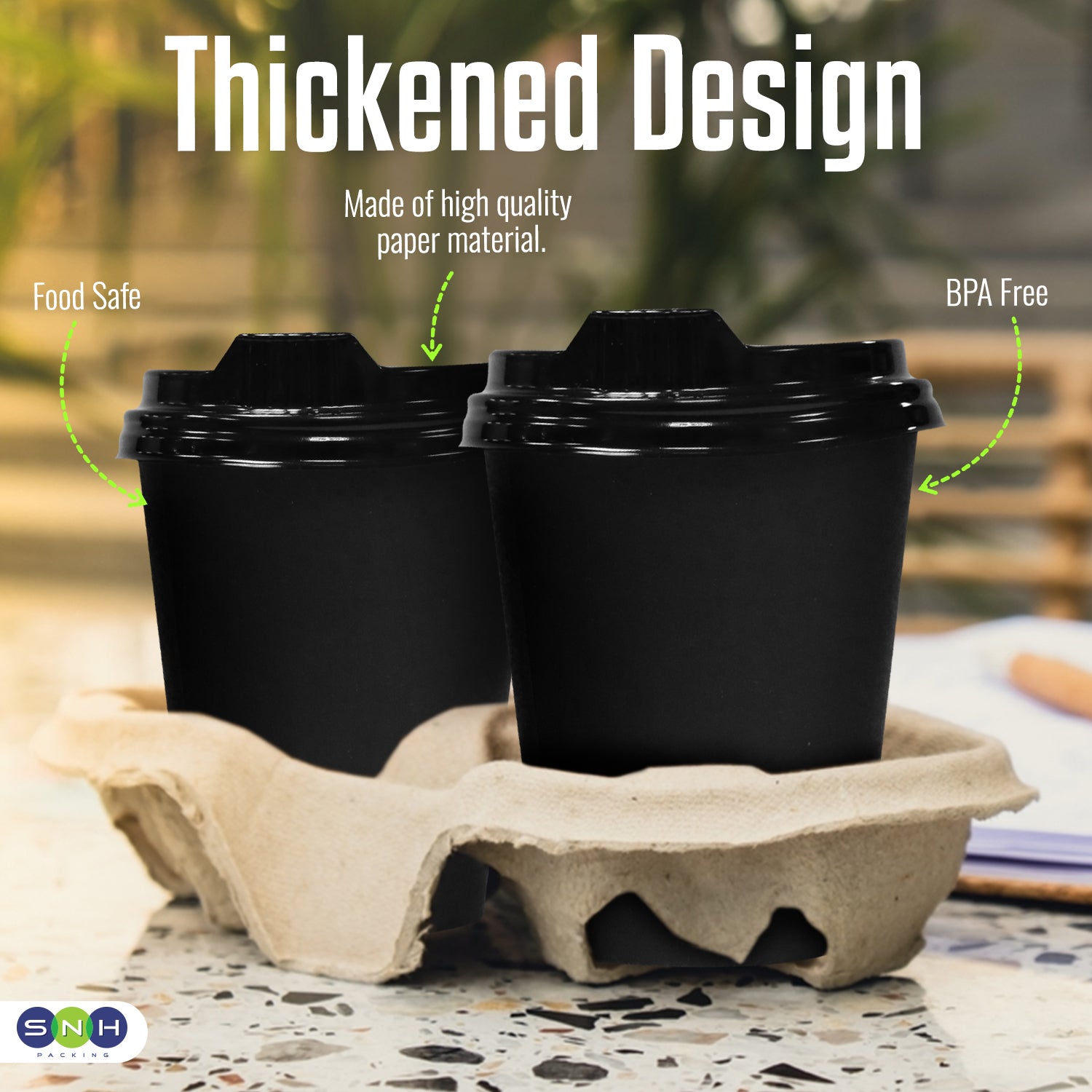 Single Wall Coffee Paper Cup Black 8 Oz With Lid