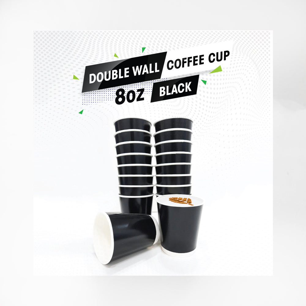 Double Wall Coffee Cup Black Without Lid 25 Pieces