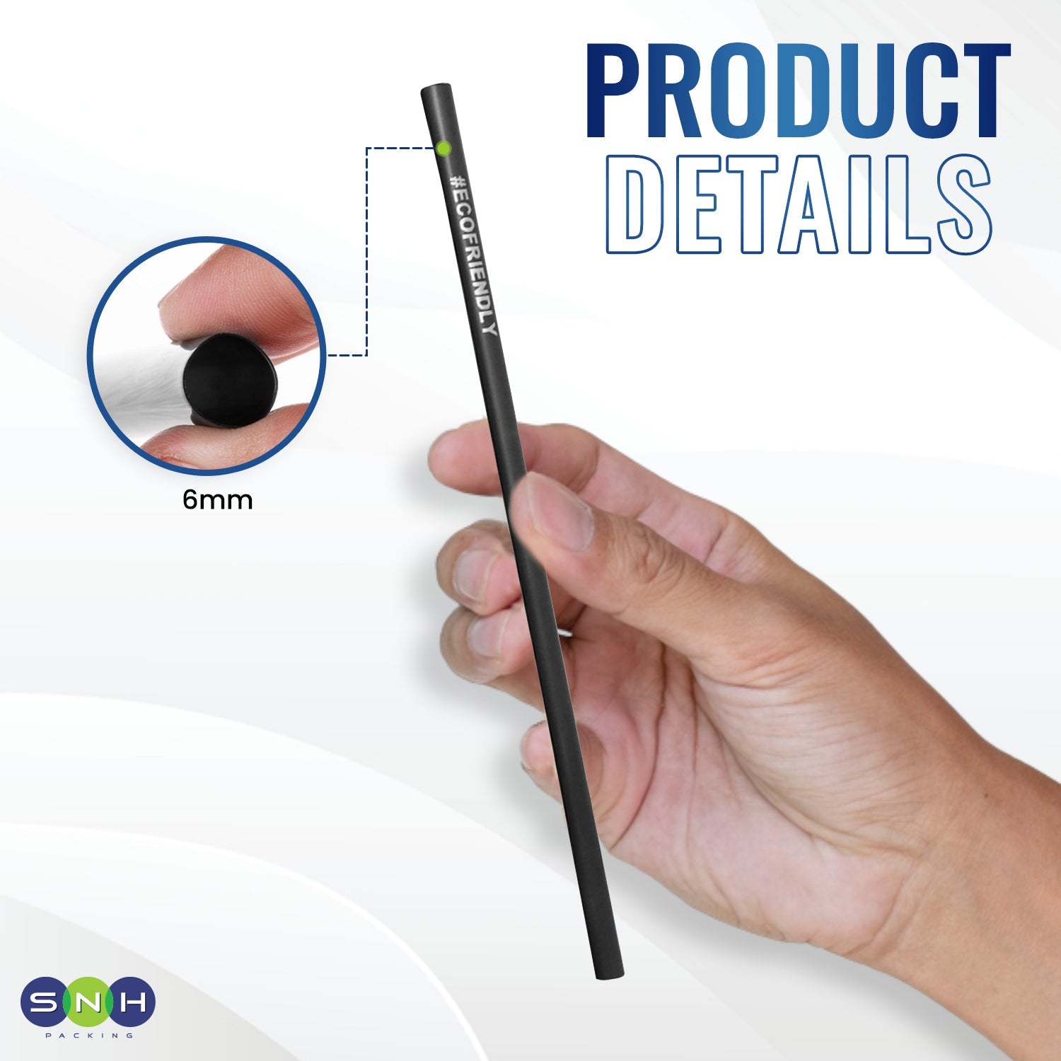 Eco Friendly Biodegradable Straw 6MM Black 100 Pieces