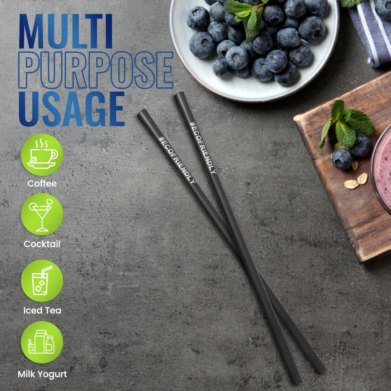 Eco Friendly Biodegradable Straw 6MM Black 100 Pieces