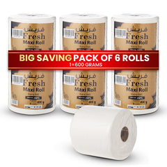 Fresh Maxi Roll 600GM 2 Ply Embossed Pack of 6 Pieces