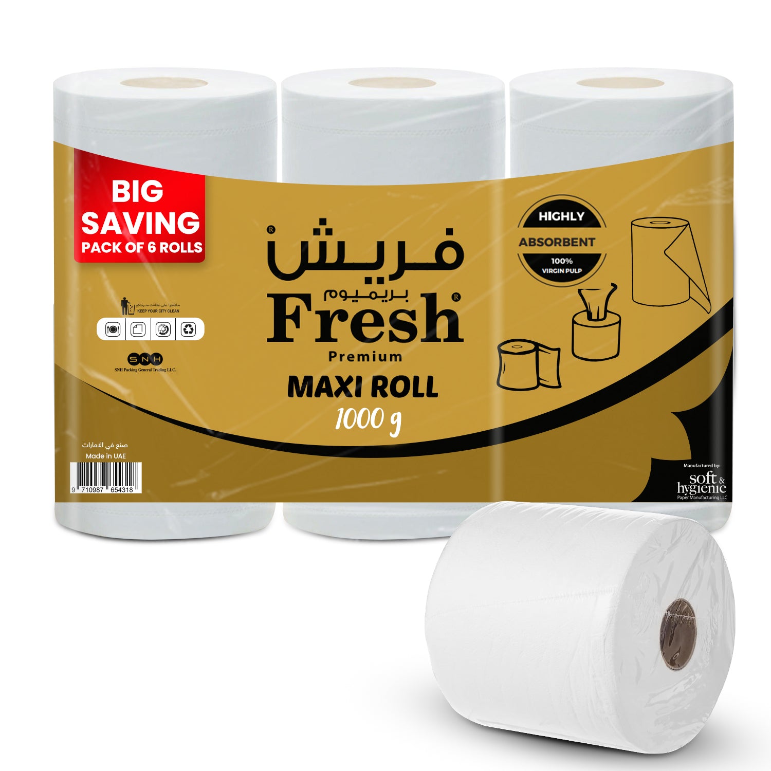 Fresh Maxi Roll 1000 Grams 2 Ply Embossed 6 Pieces