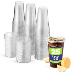 Disposable Plastic Cup Clear 20 Oz With Flat Lid