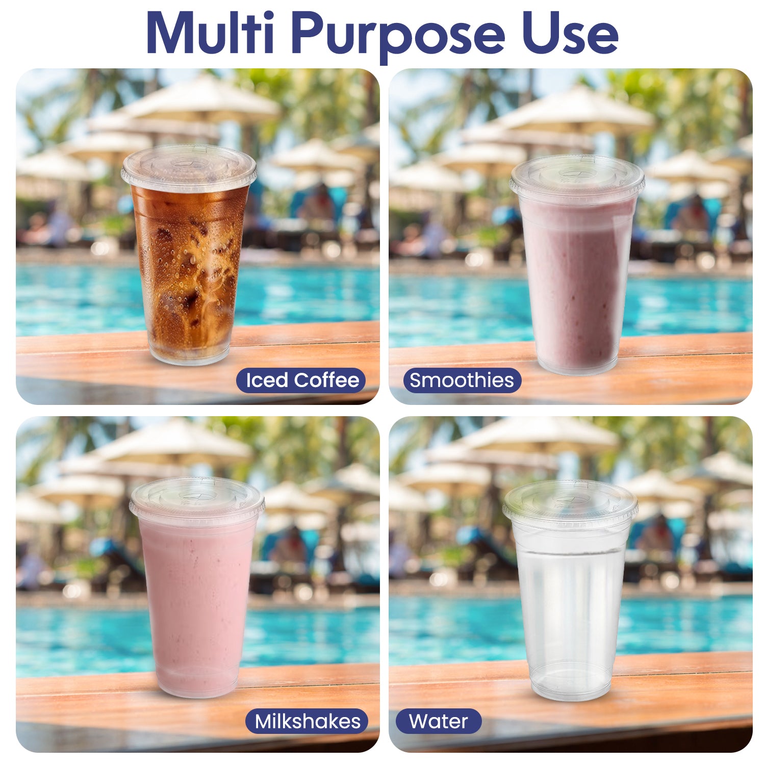 Disposable Plastic Cup Clear 24oz With Flat Lid