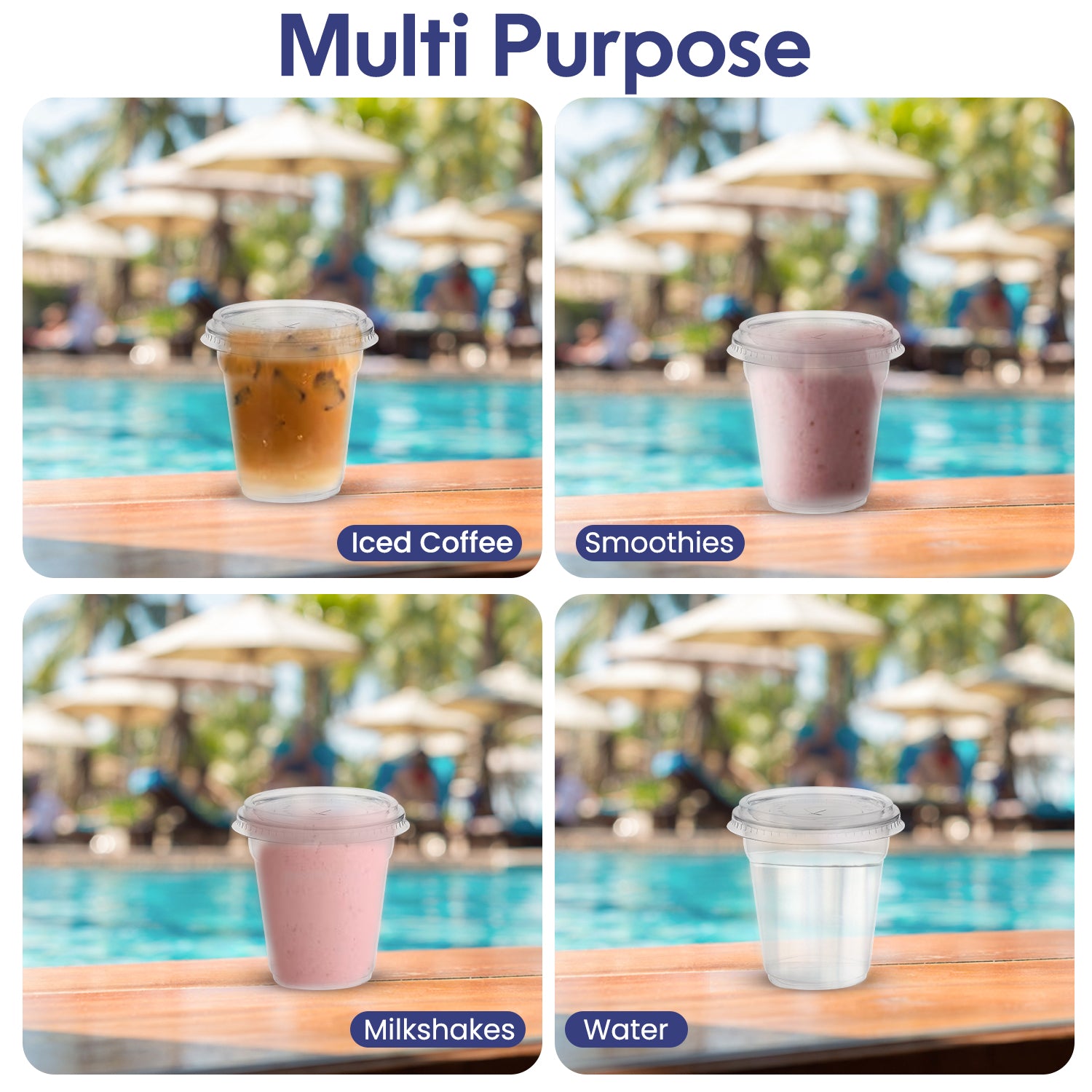 Disposable Plastic Cup Clear 8oz With Flat Lid