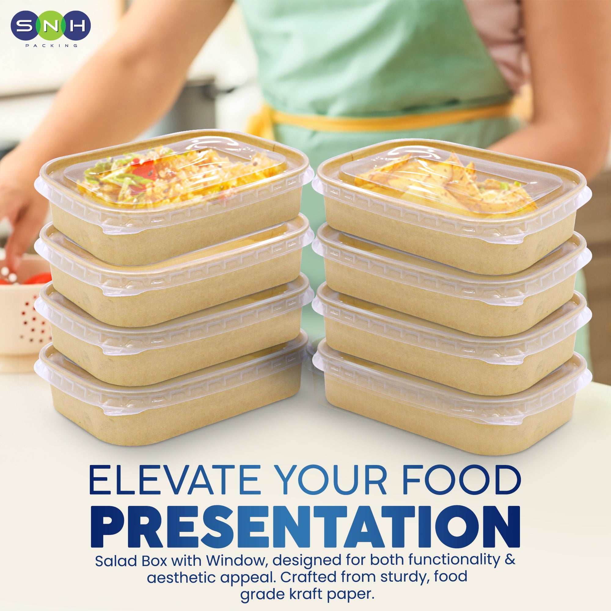 Kraft Paper Rectangular Containers with Clear Lid
