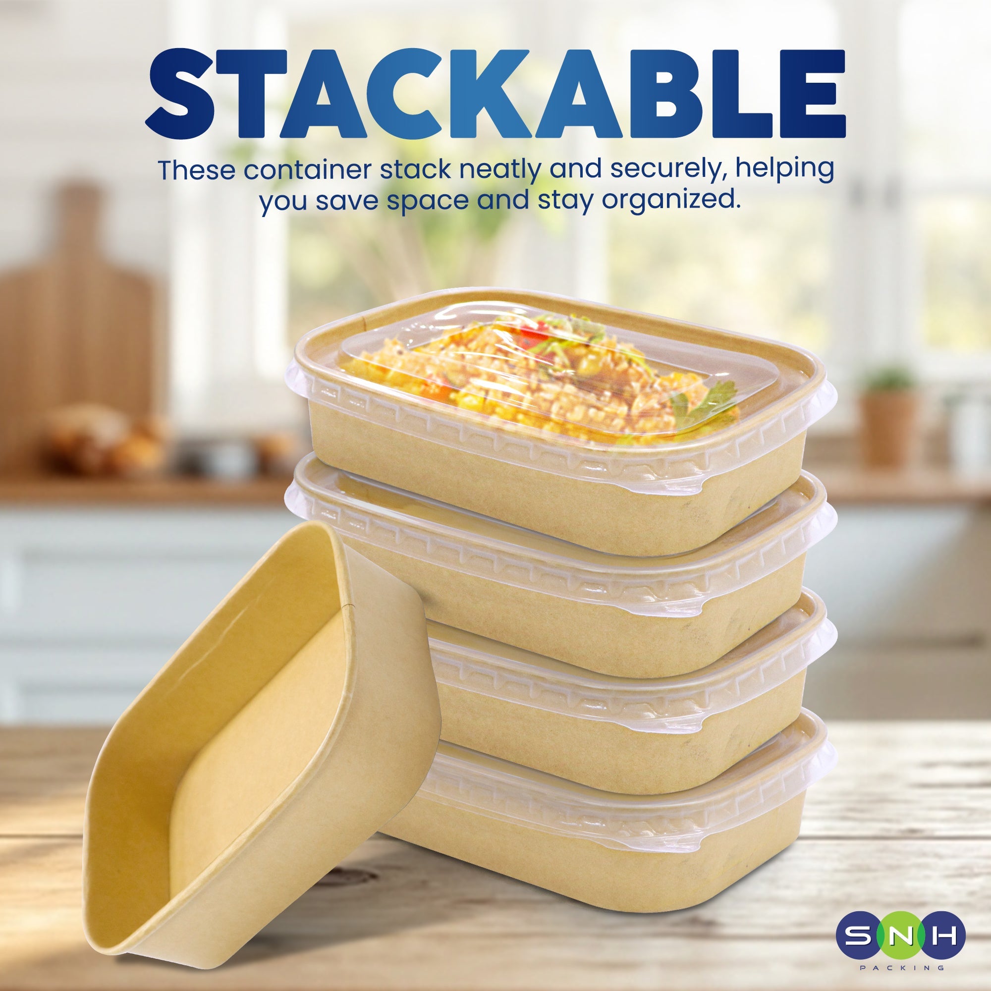 Kraft Paper Rectangular Containers with Clear Lid