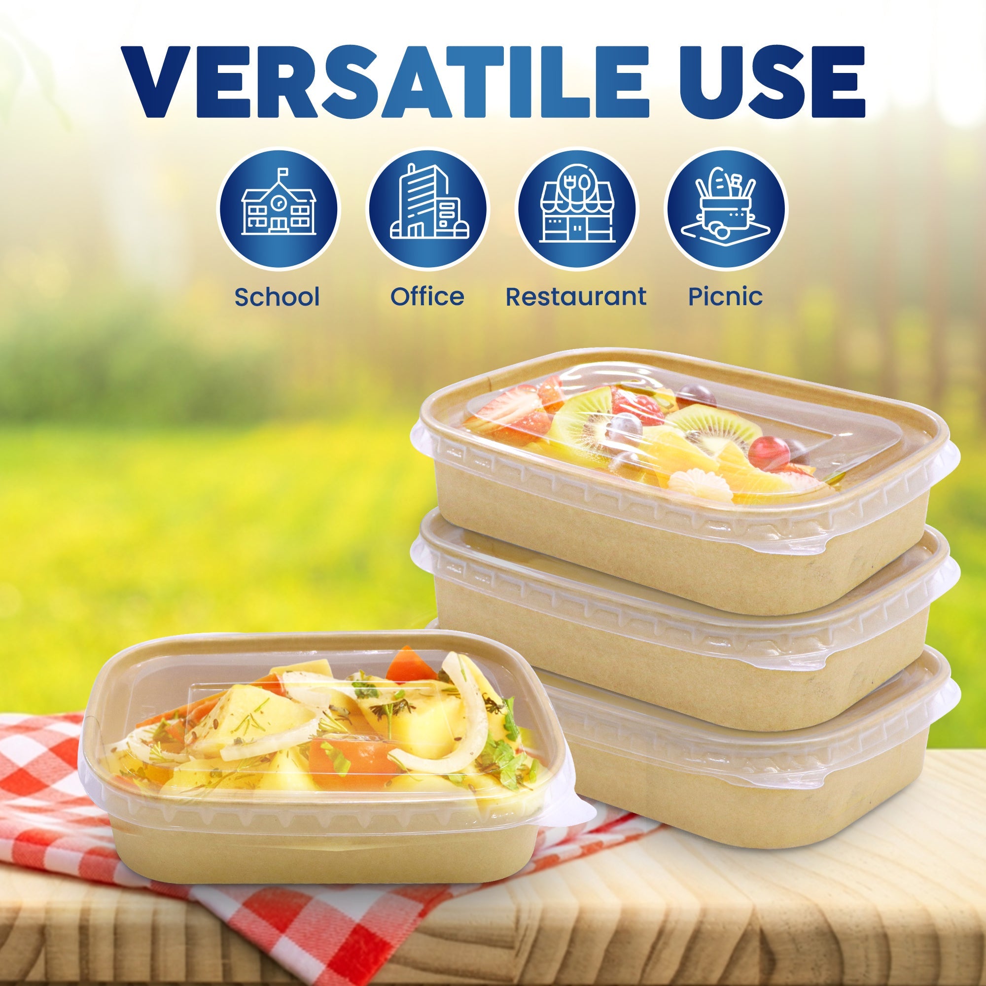 Kraft Paper Rectangular Containers with Clear Lid