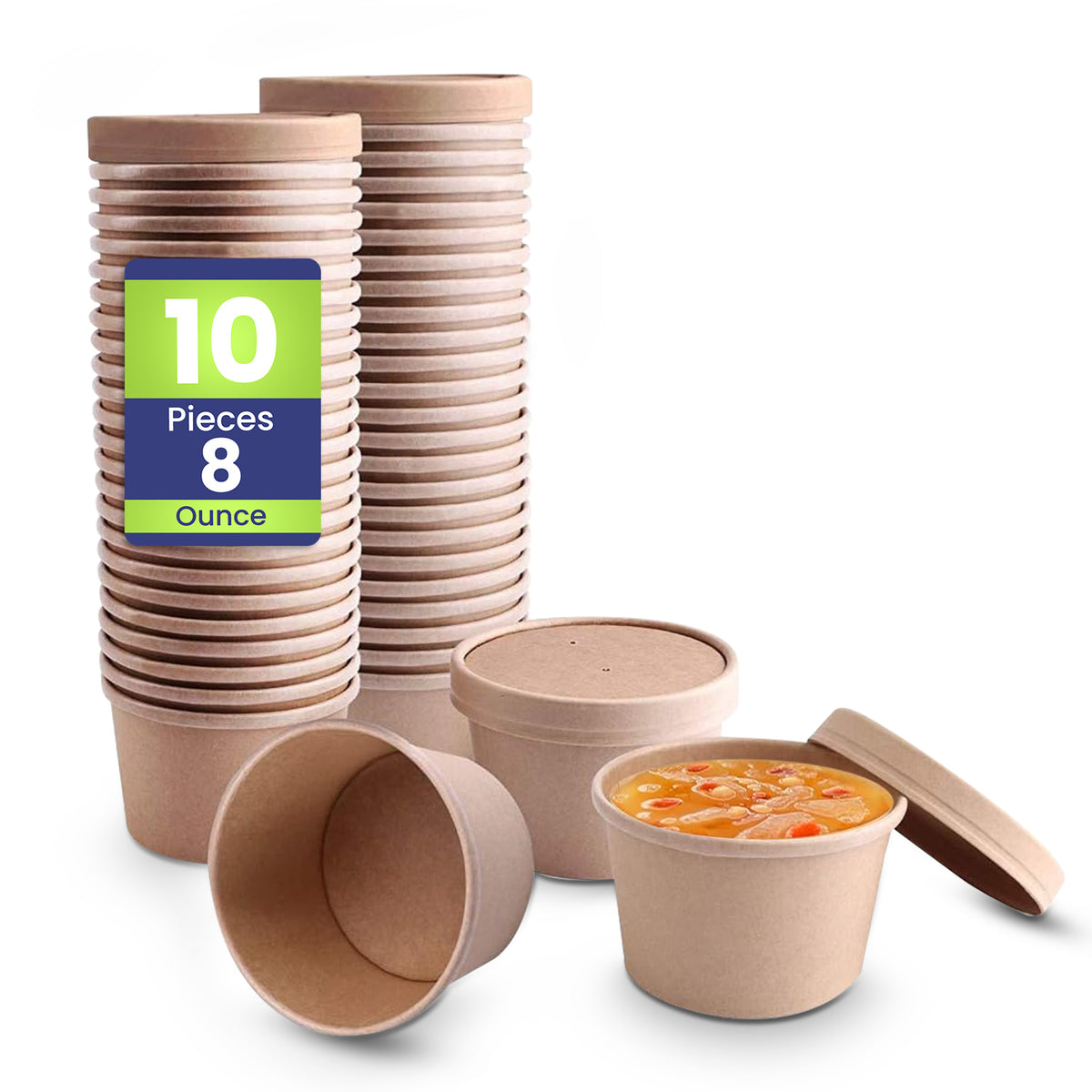 Kraft Round Soup Bowl With Lid Pack 10 Pieces