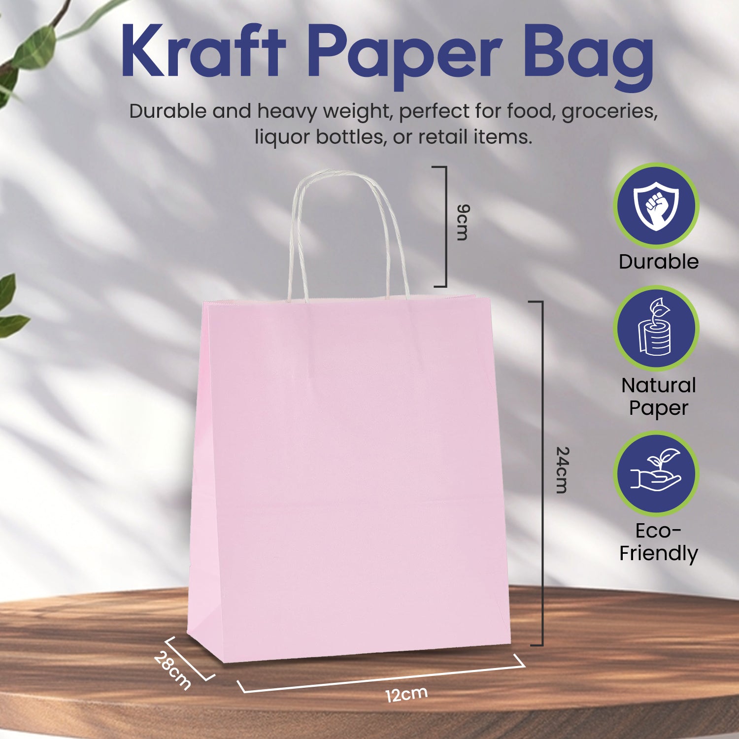 Baby Pink Paper Bag 24X28X12 Cm Twisted Handle