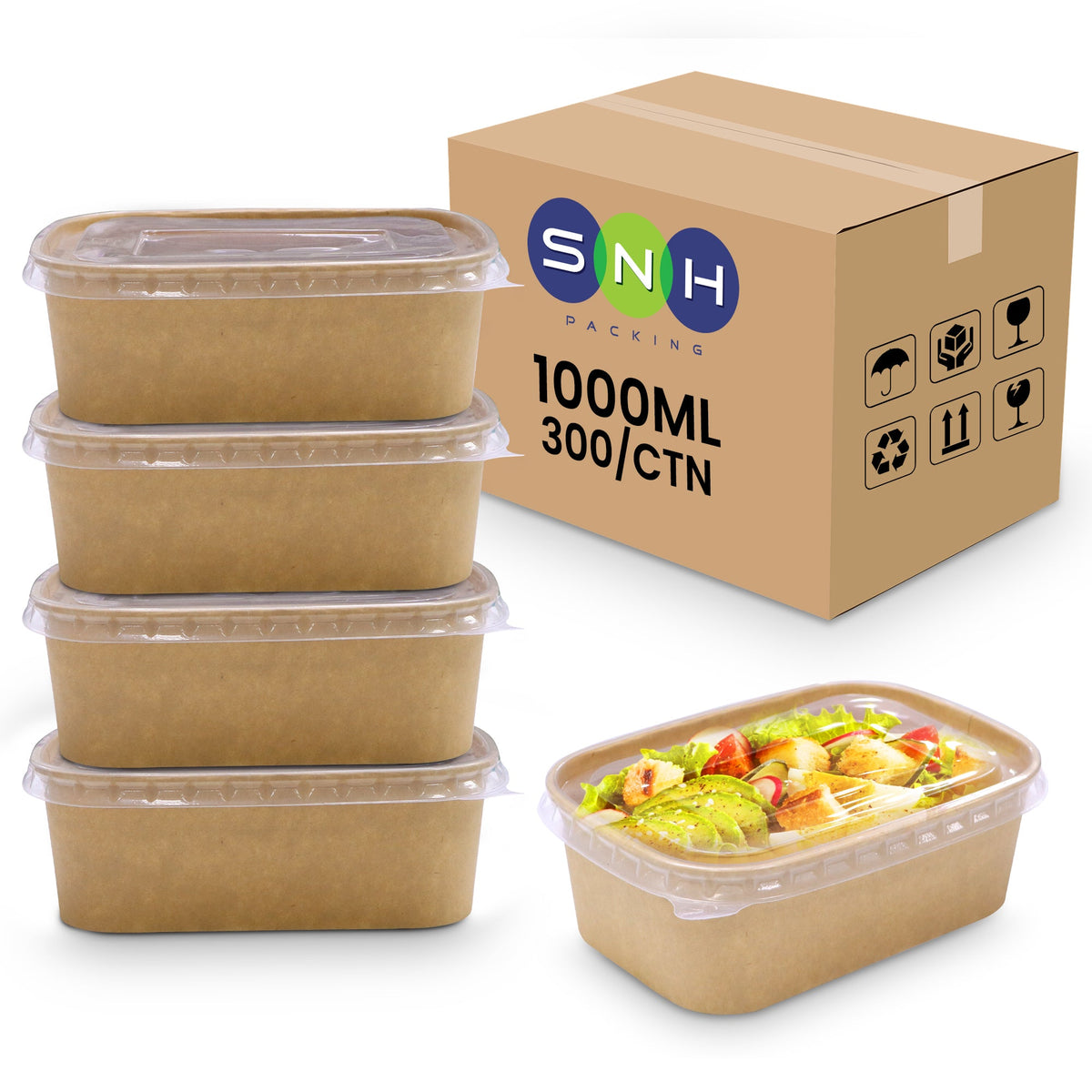 Kraft Paper Rectangular Containers with Clear Lid