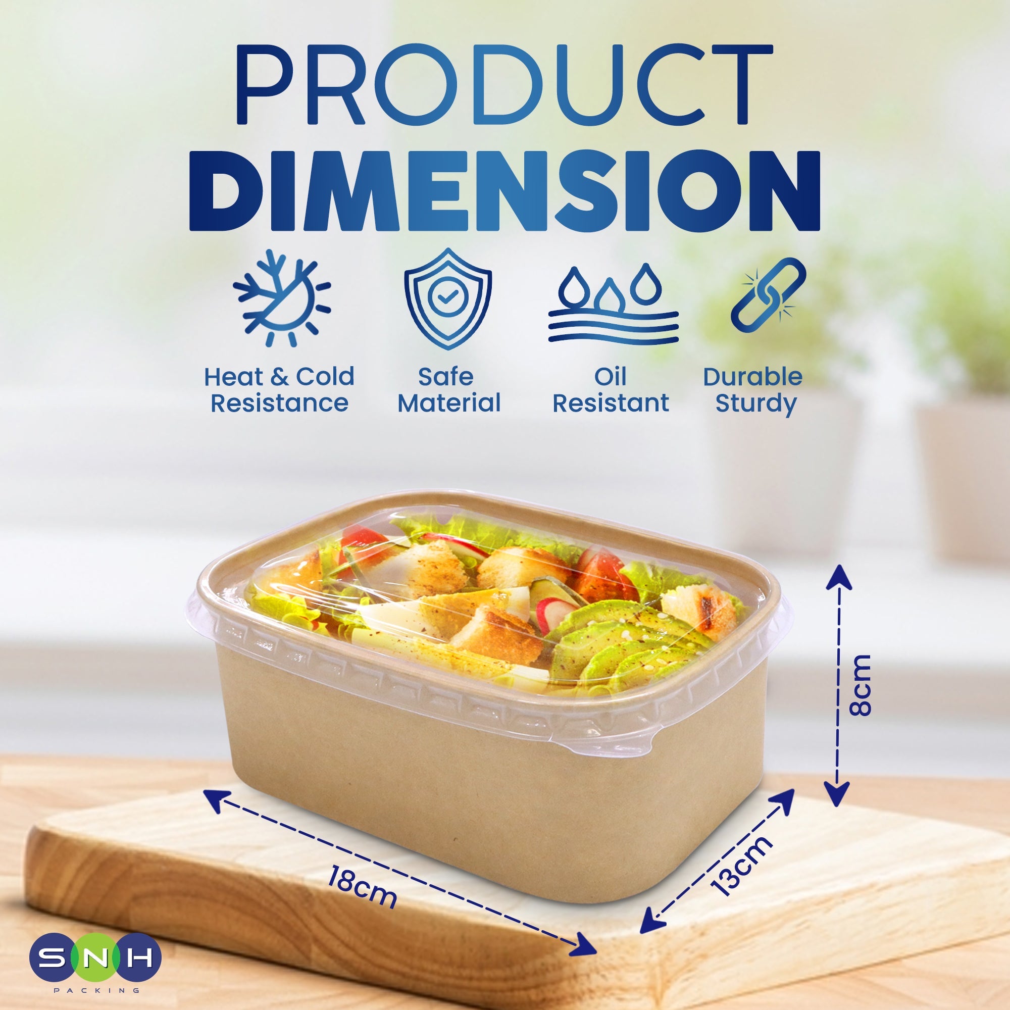 Kraft Paper Rectangular Containers with Clear Lid