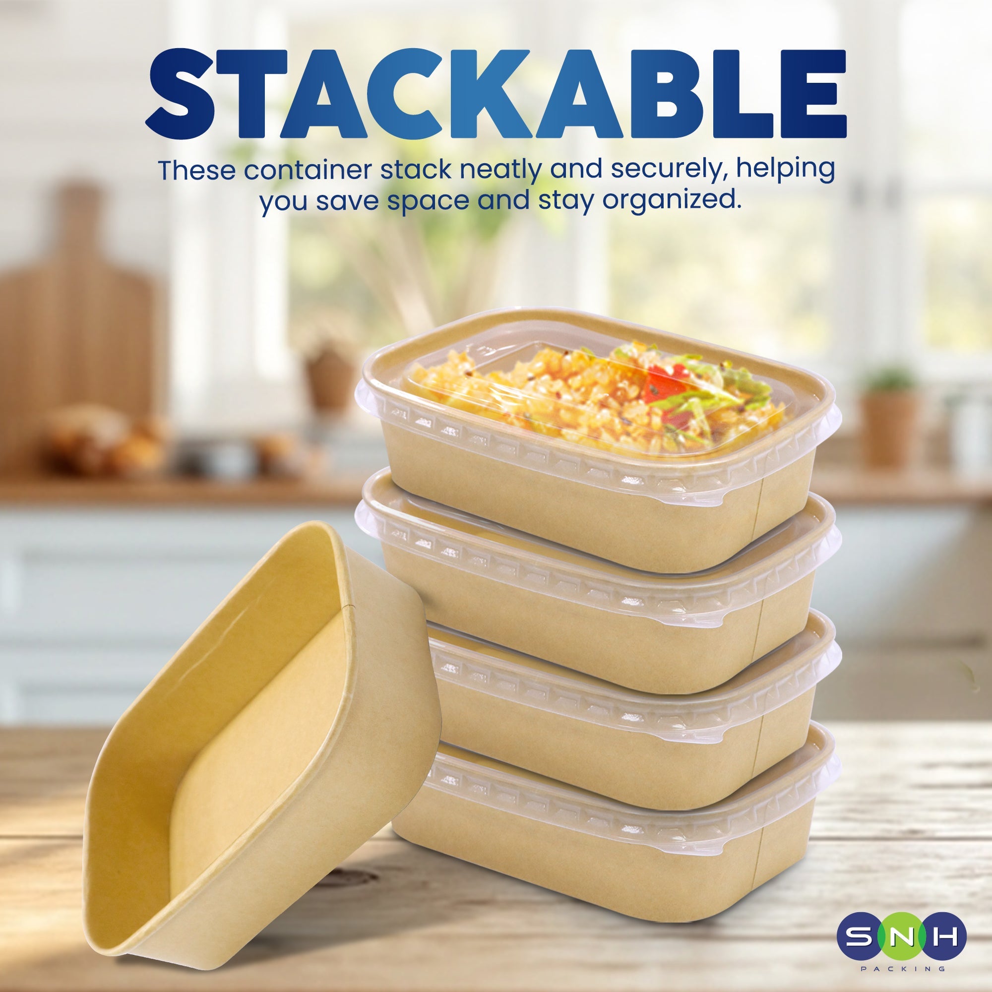 Kraft Paper Rectangular Containers with Clear Lid