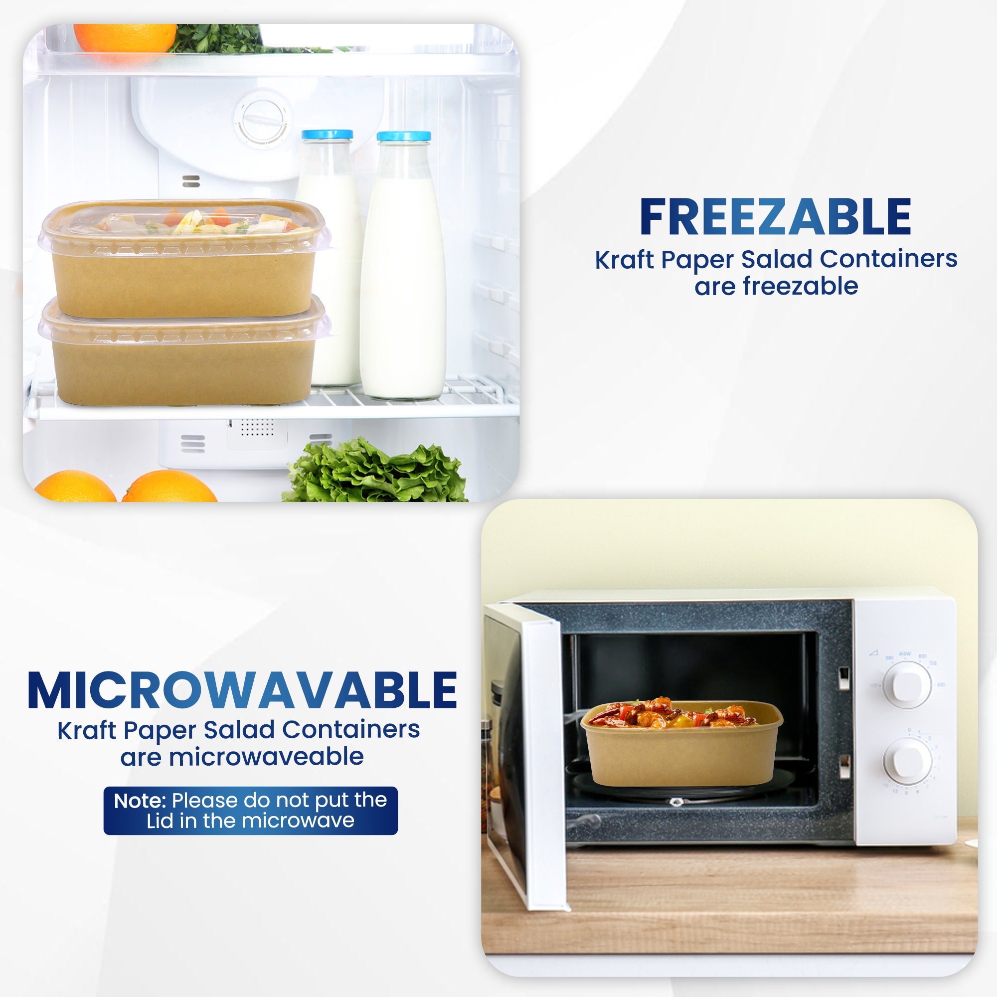 Kraft Paper Rectangular Containers with Clear Lid