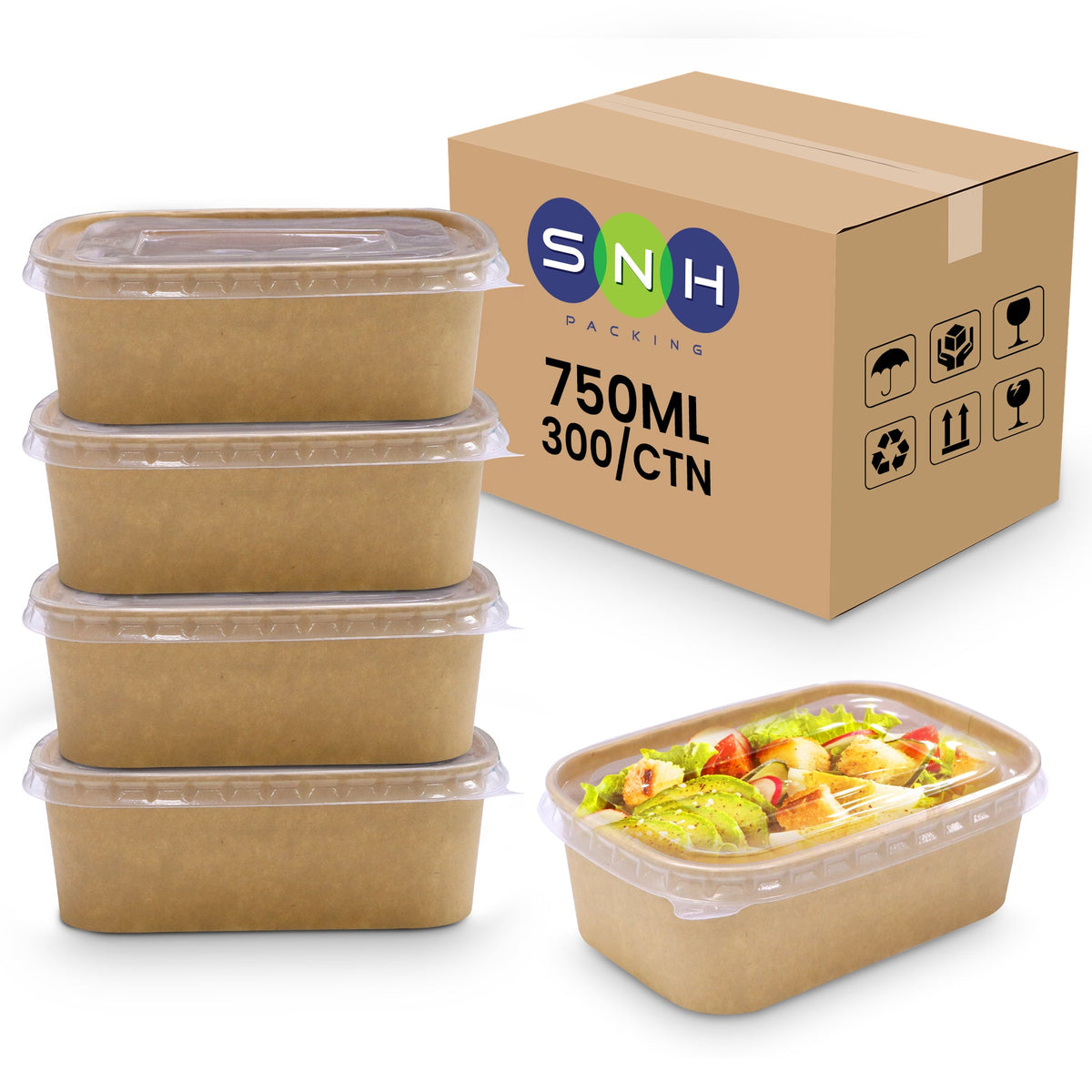 Kraft Paper Rectangular Containers with Clear Lid