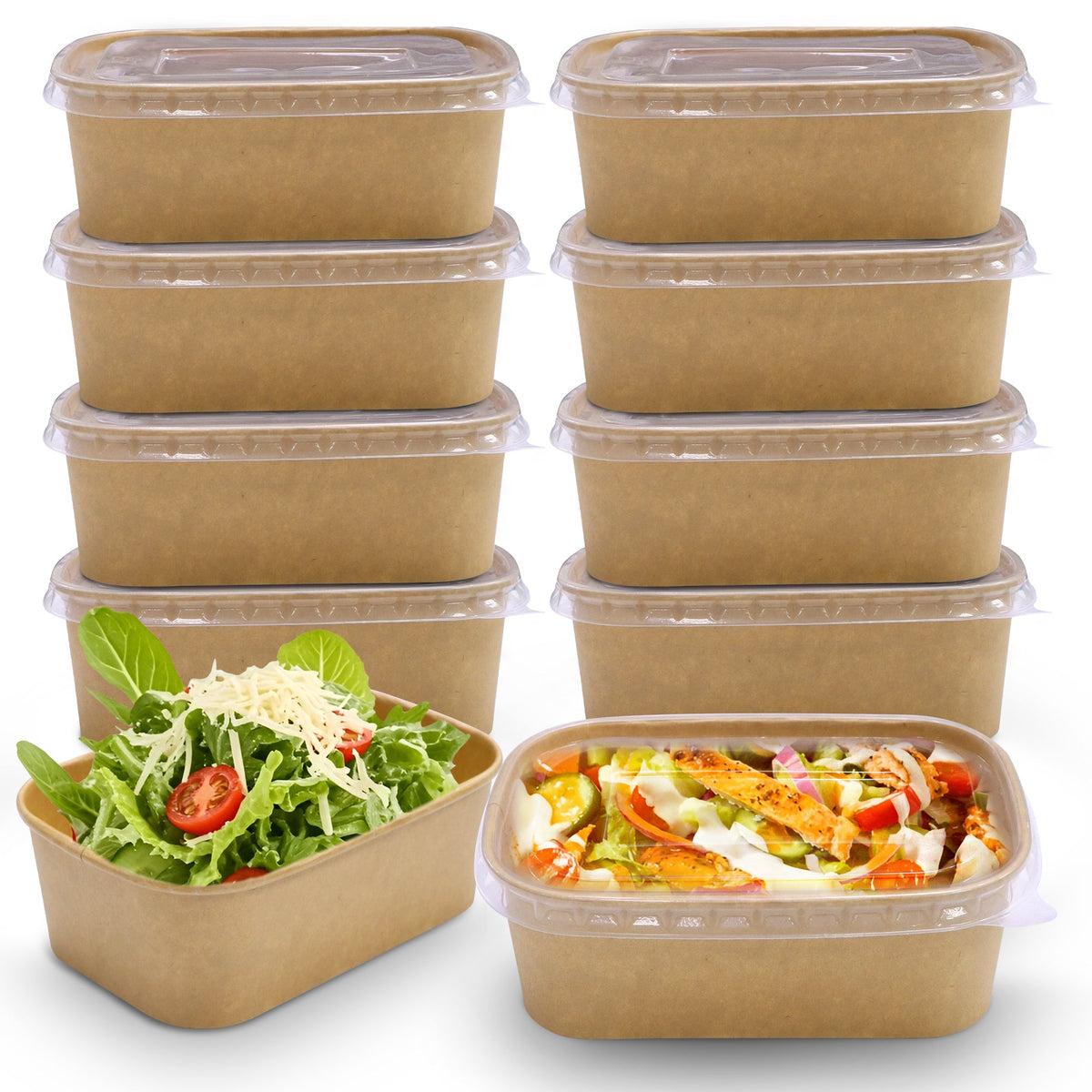 Kraft Paper Rectangular Containers with Clear Lid