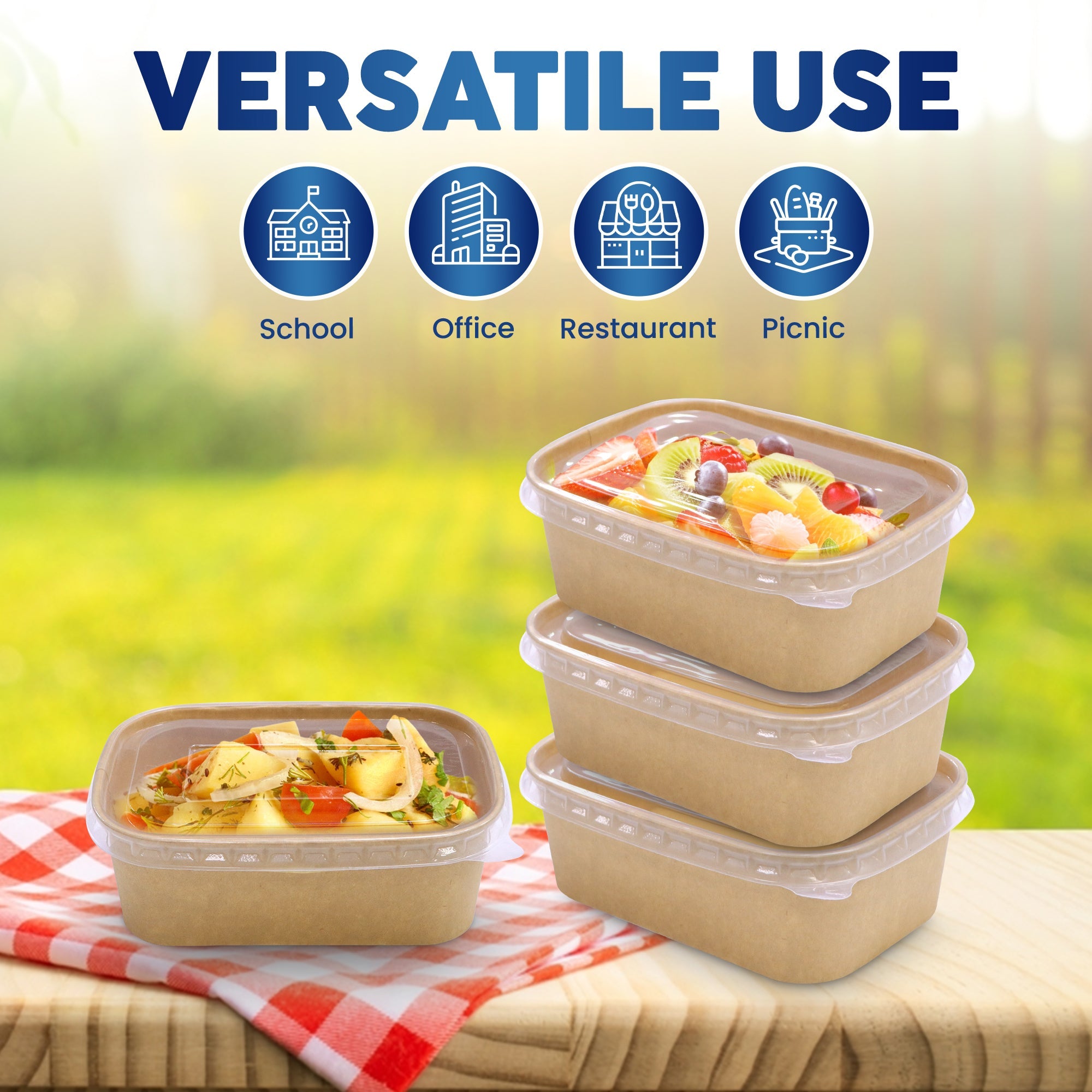 Kraft Paper Rectangular Containers with Clear Lid