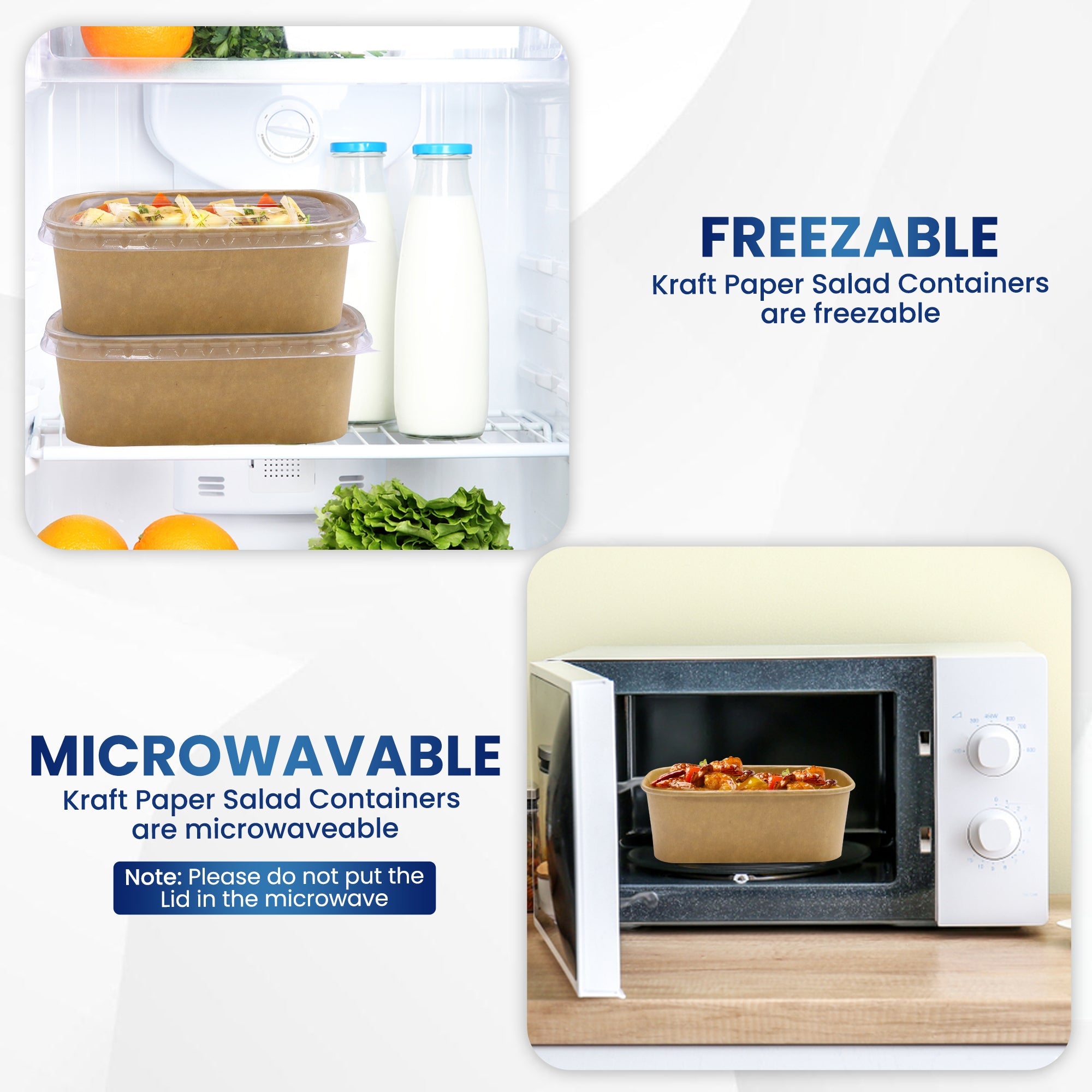 Kraft Paper Rectangular Containers with Clear Lid