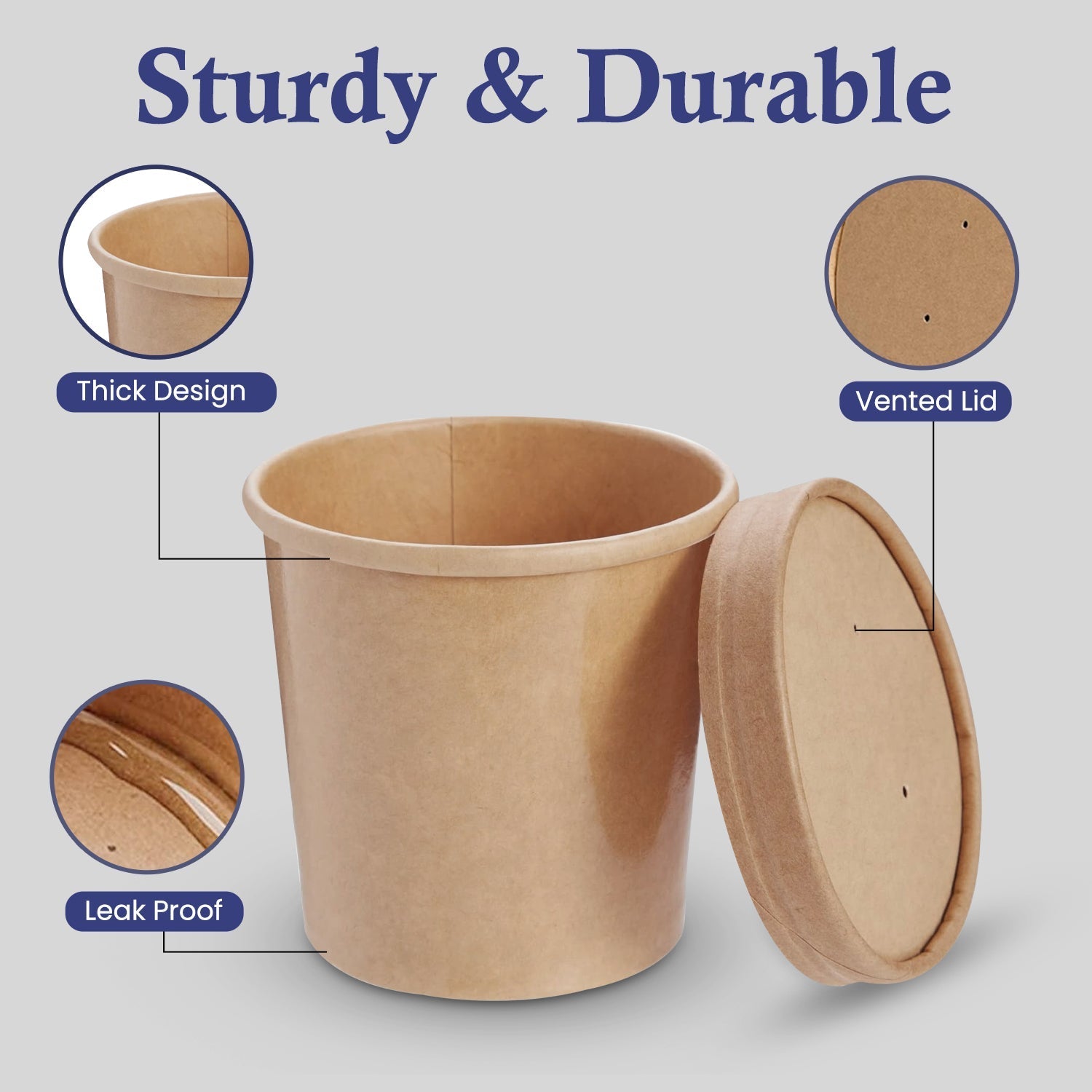 Kraft Round Soup Bowl With Lid Pack 25 Pieces