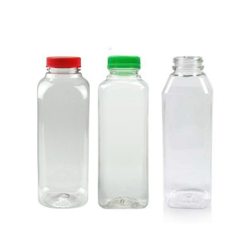 Plastic Juice Bottle 500ml Square Shape Lid 100 Pieces