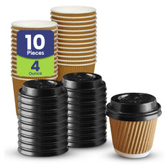 Kraft Ripple Coffee Cup With Lid 10 Pieces