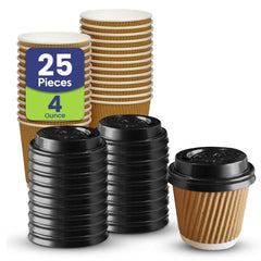 Kraft Ripple Coffee Cup With Lid 25 Pieces