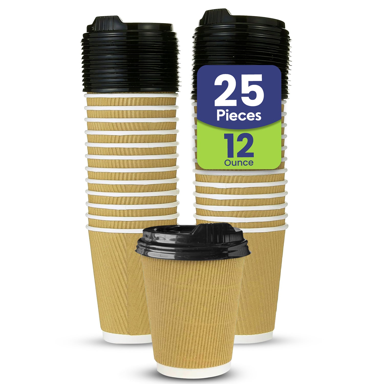 Kraft Ripple Coffee Cup With Lid 25 Pieces