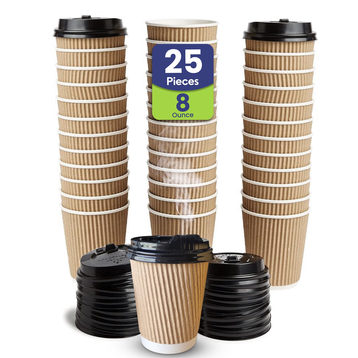 Kraft Ripple Coffee Cup With Lid 25 Pieces