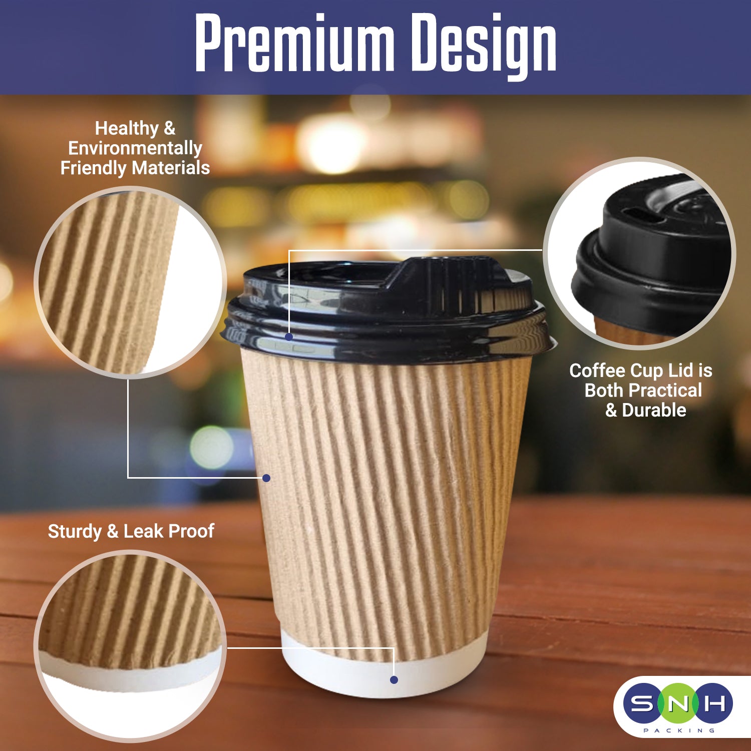 Kraft Ripple Coffee Cup With Lid 25 Pieces