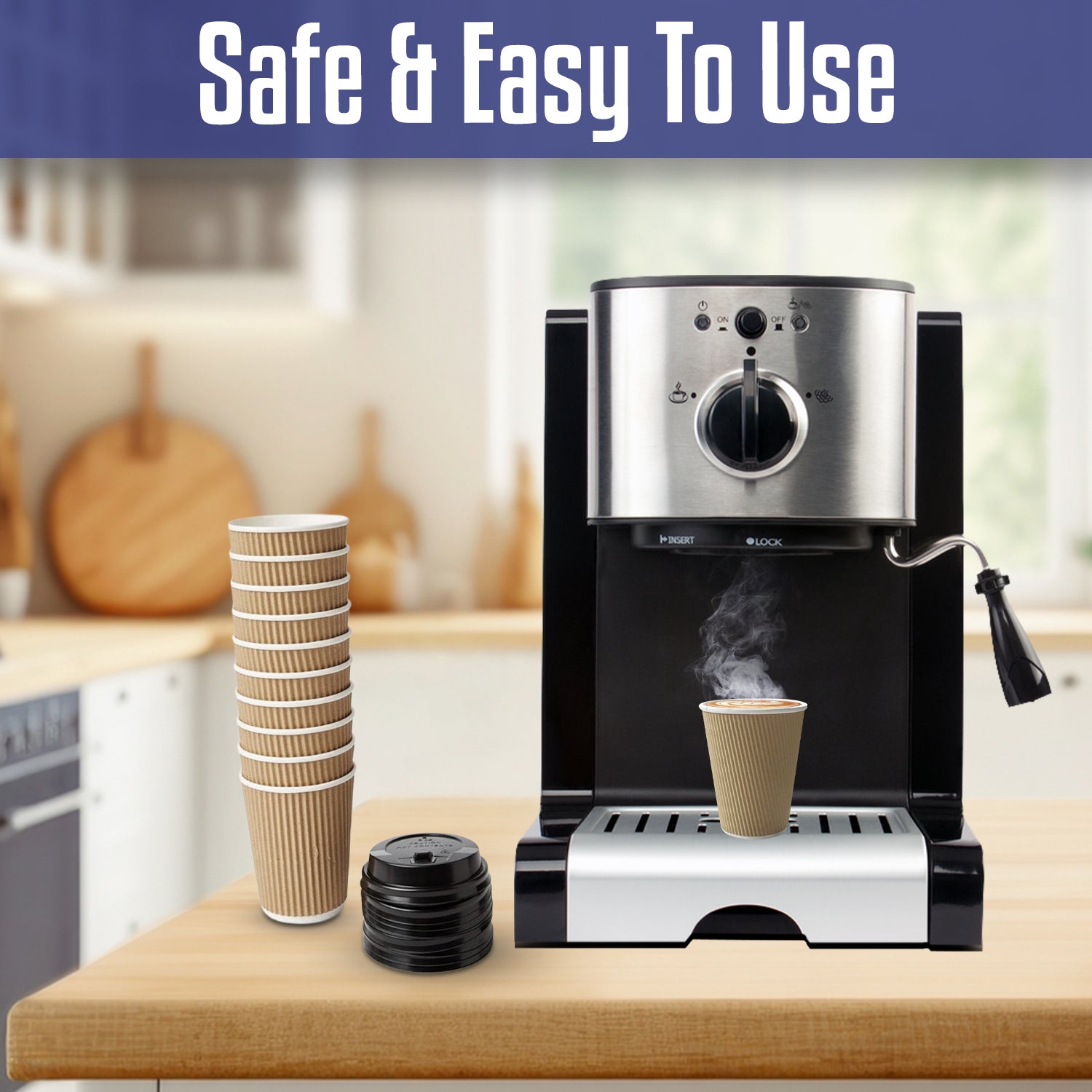 Kraft Ripple Coffee Cup With Lid 25 Pieces
