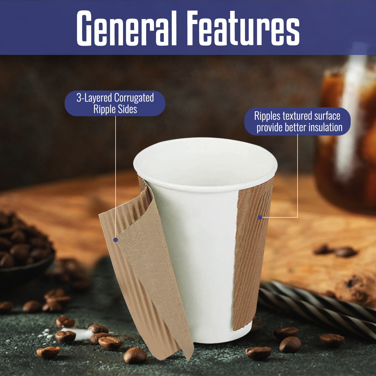 Kraft Ripple Coffee Cup With Lid 25 Pieces