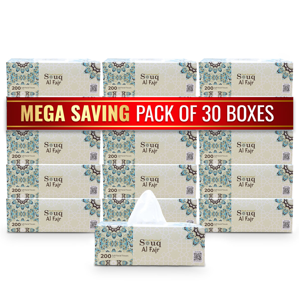 Souq Al Fajr Facial Tissue 200 Sheet 1 Ply Pack 30 Pieces