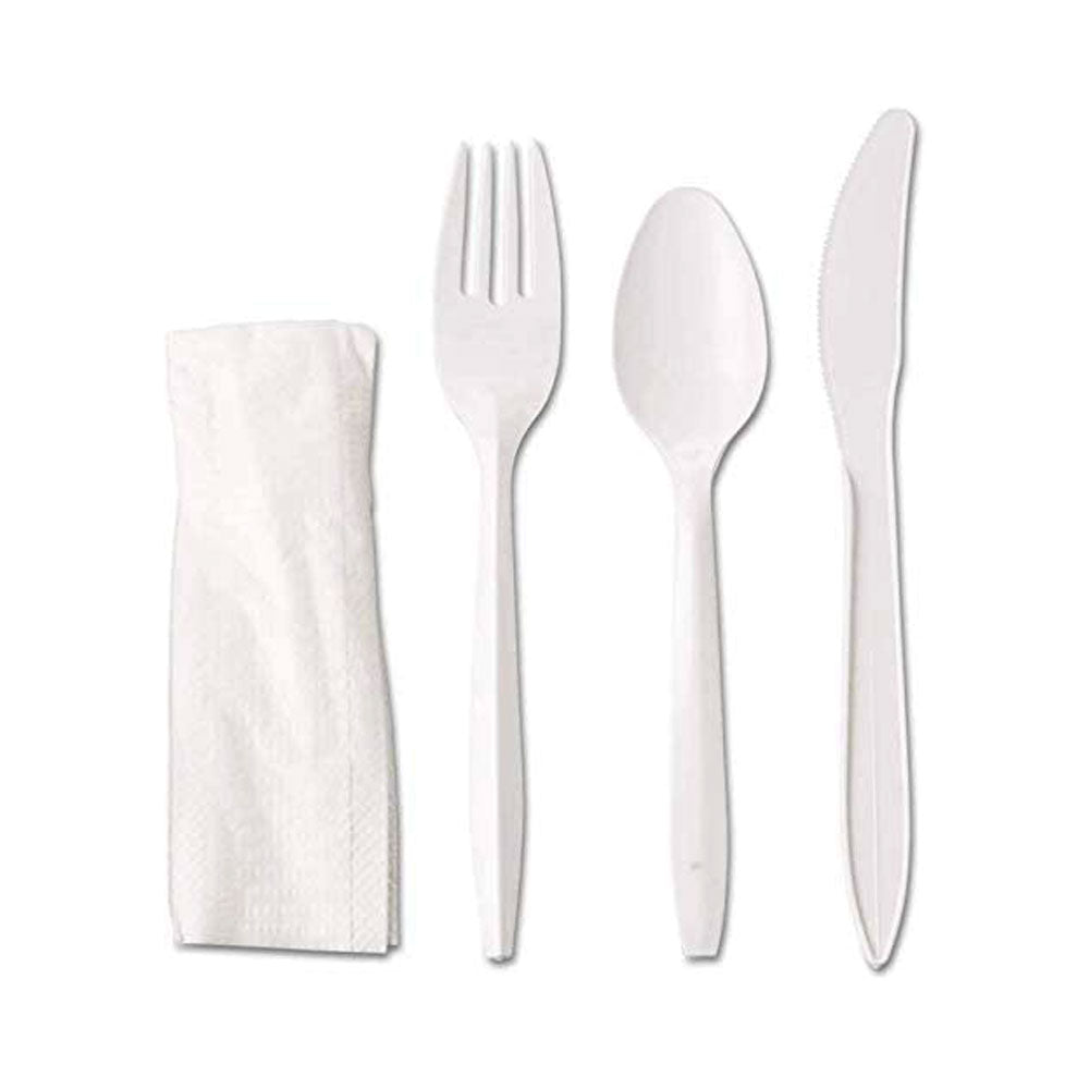 Plastic White Cutlery Set With Napkin 1X500 Pieces