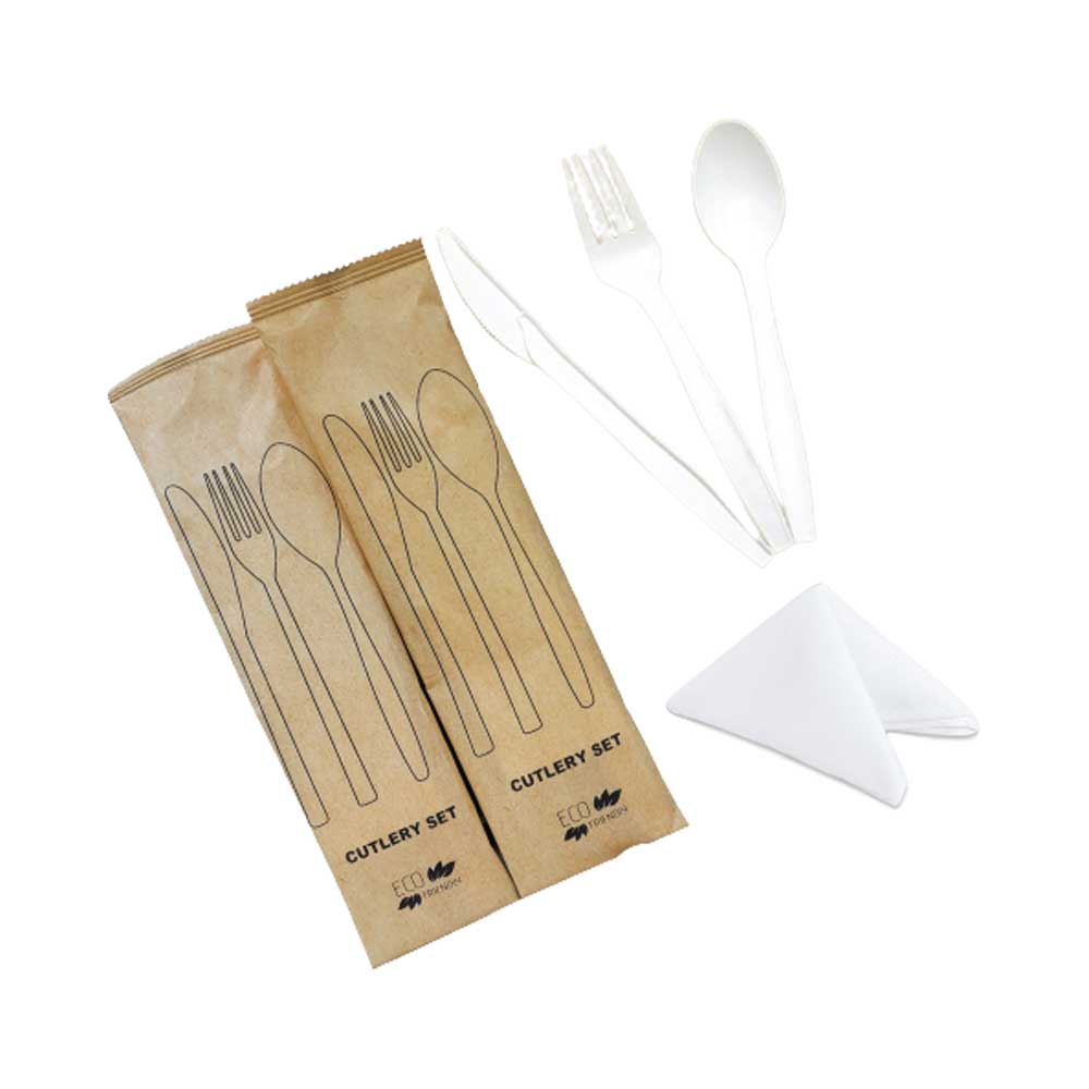 PLA Cutlery Set Fork Spoon Knife With Napkin 1X250 Pieces