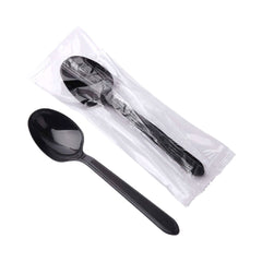 Plastic Wrapped Black Spoon With Napkin 1X500 Pieces