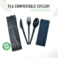 Bio-Degradable PLA Cutlery Set With Napkin 1X500 Pieces