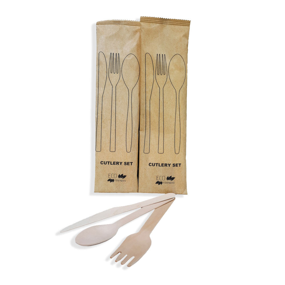 Wooden Cutlery Spoon Fork Knive With Napkin 1X250 Pieces